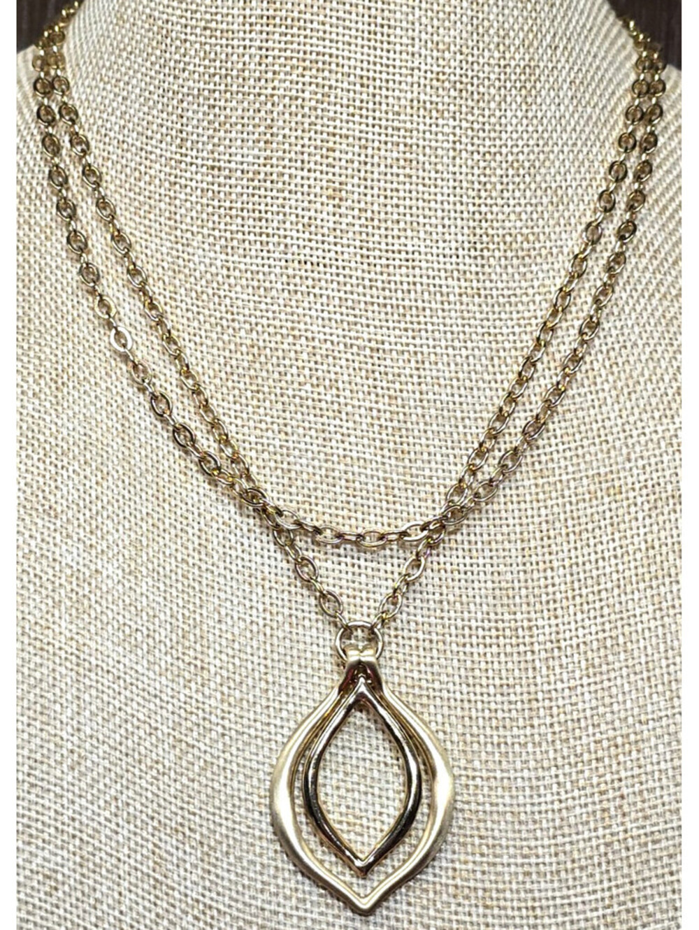 Etienne Aigner Pendant Necklace Double Row Chain Gold